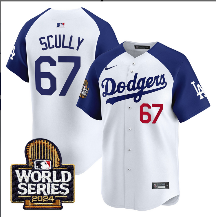 Men MLB Los Angeles Dodgers #67 Scully white 2024 World Series Champions Patch Limited Jersey20241105 style 2->los angeles dodgers->MLB Jersey